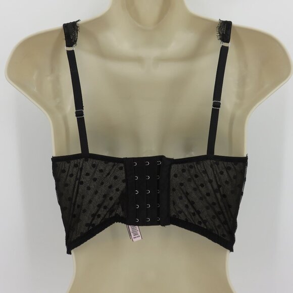 Victorias Secret 34C Bra Dream Angels Black Polka Dot Mesh Flower Lace Underwire - Picture 6 of 16